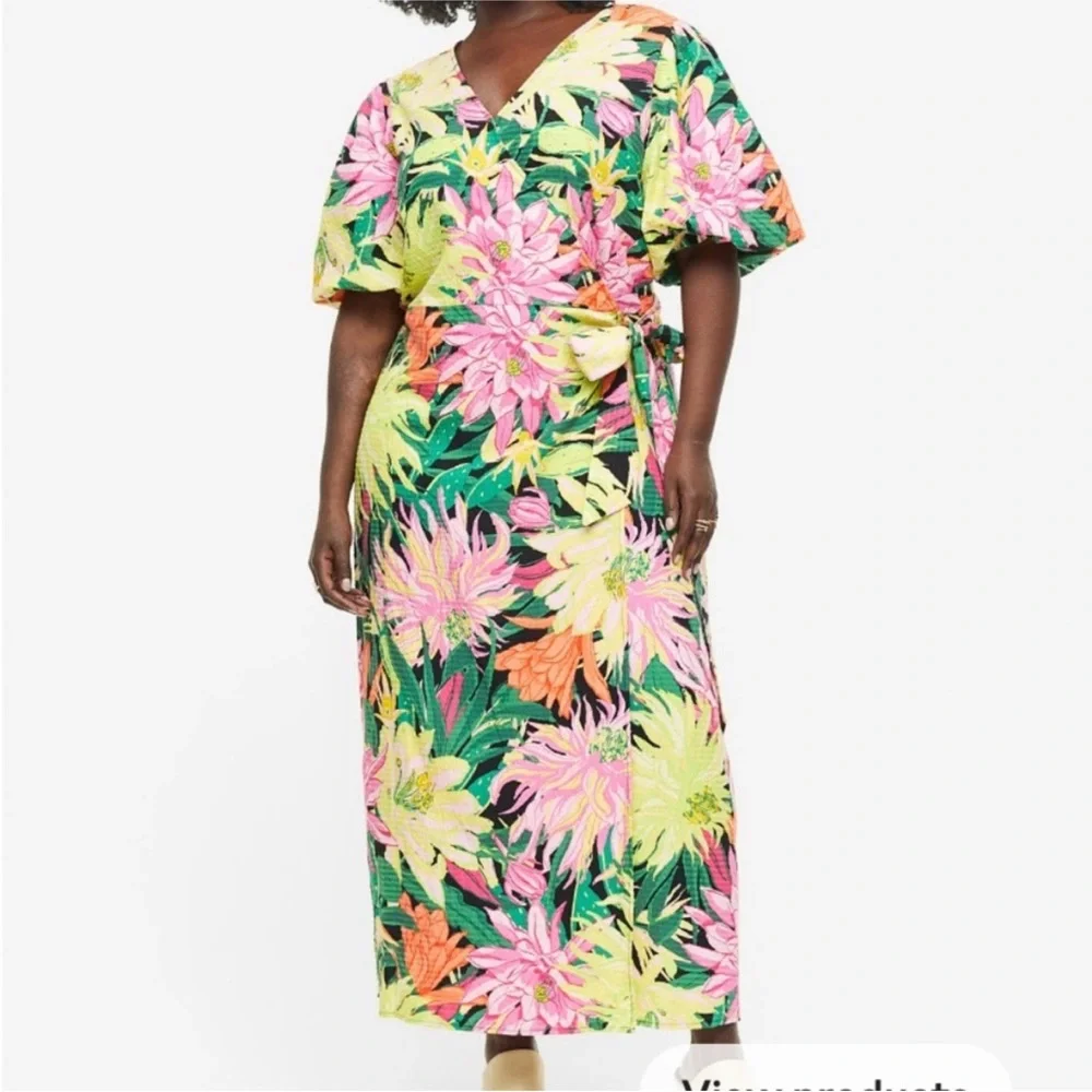 H&M Floral Midi Dress - Green and Pink - Picture 2 of 5